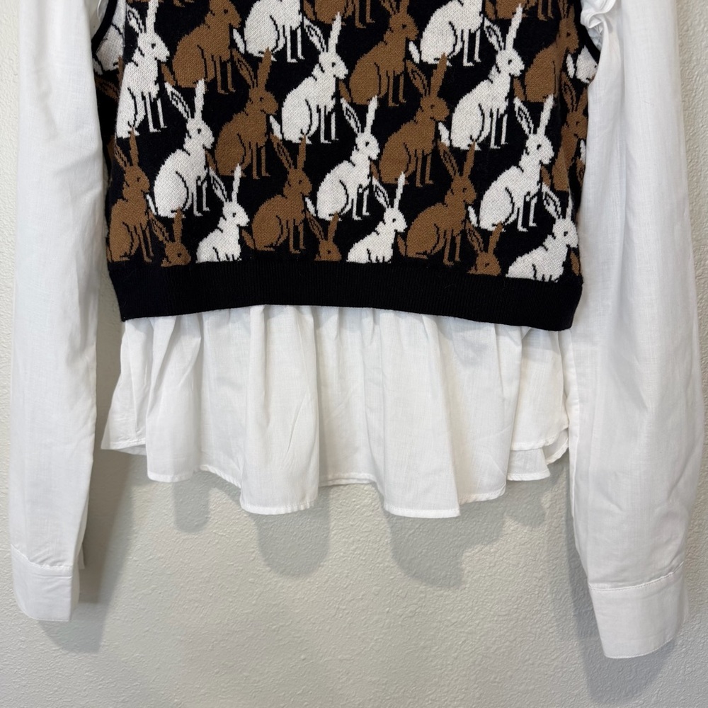 Maeve Ruffled Twofer Rabbit Print Sweater Vest - Picture 4 of 11